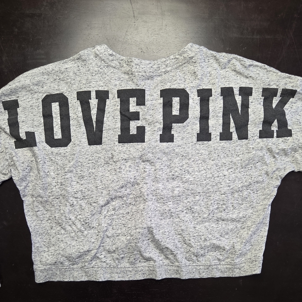 Victoria's Secret PINK Grey Heather Lace Up Crop Top Long Sleeve Love Pink M - Picture 3 of 3